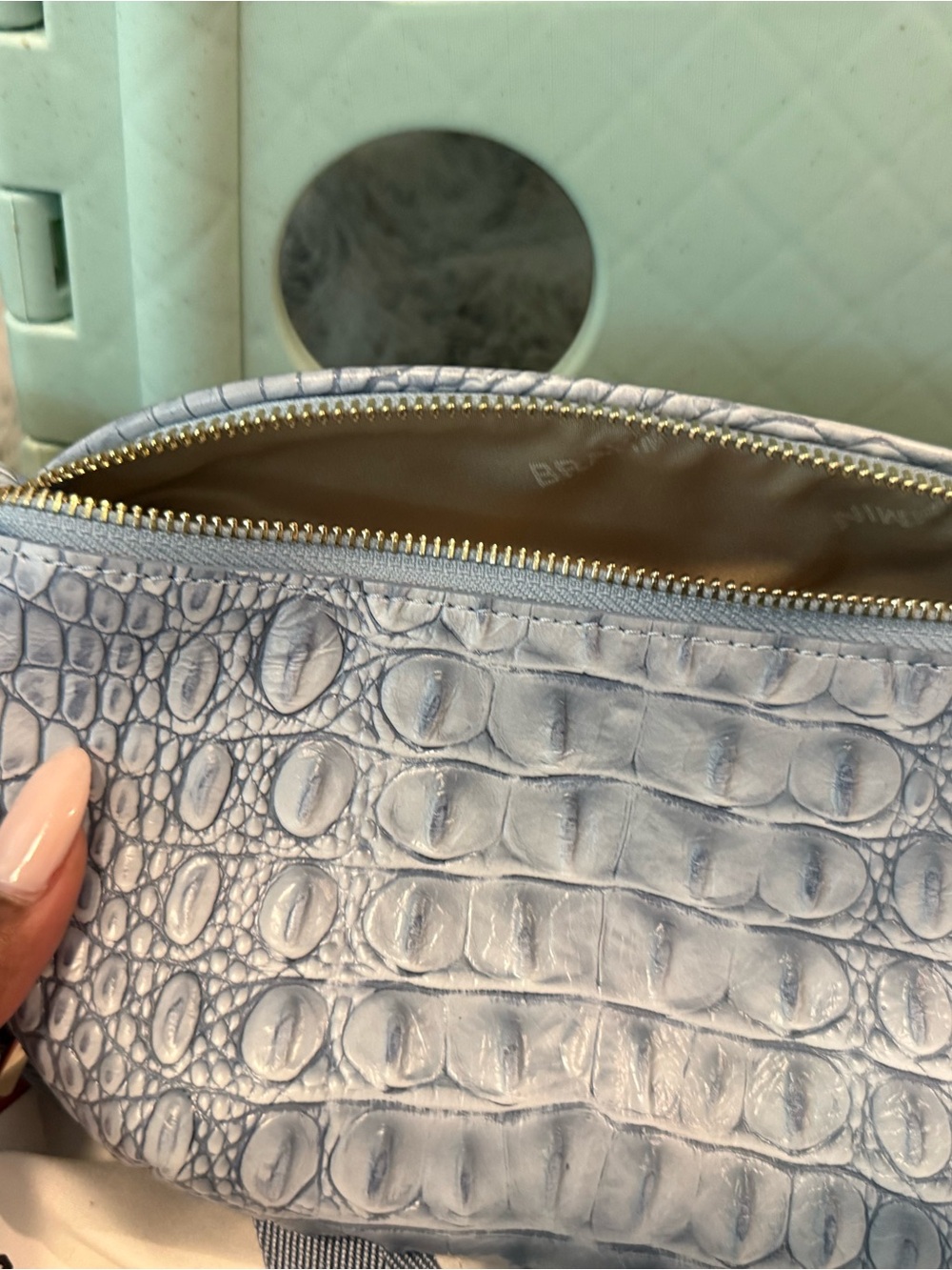 Brahmin Croc-Embossed Crossbody in Light Blue